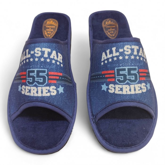 Pantoufles d'été respirantes pour hommes | Tissu éponge et toile bleue - 1