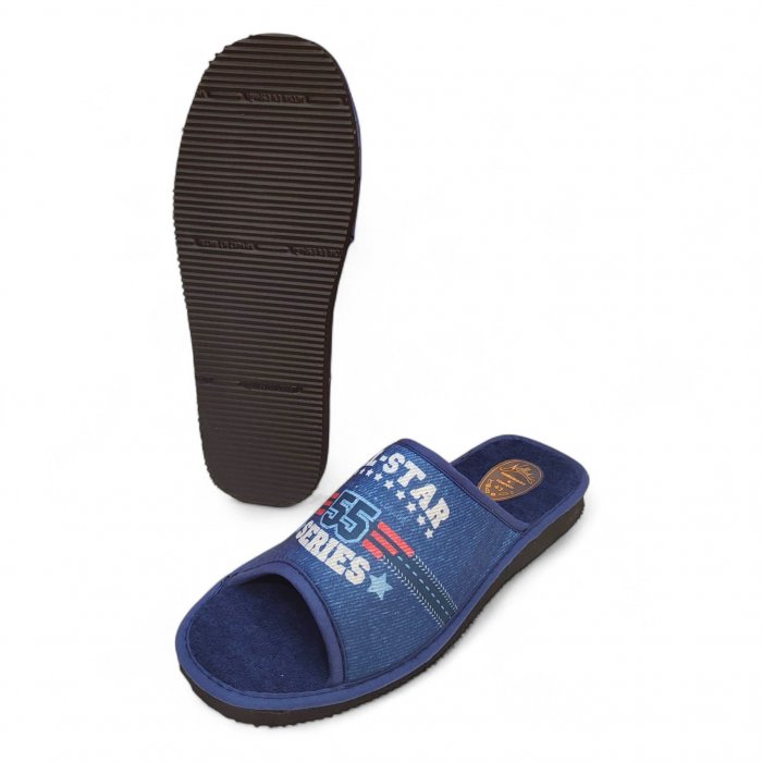 Pantoufles d'été respirantes pour hommes | Tissu éponge et toile bleue - 2