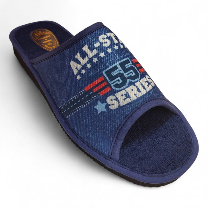 Pantoufles d'été respirantes pour hommes | Tissu éponge et toile bleue - 4