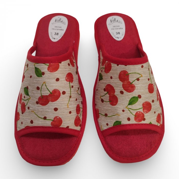 Zapatillas de Casa Cerezas para Verano en beige con rojo - 1