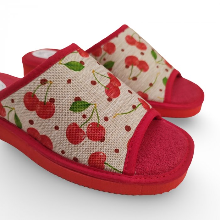 Zapatillas de Casa Cerezas para Verano en beige con rojo - 2