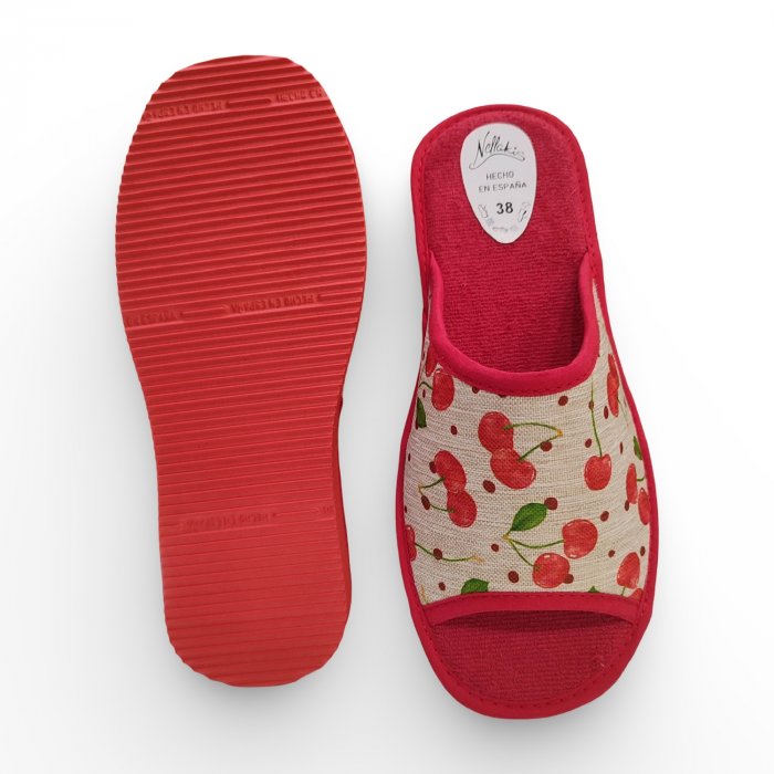 Zapatillas de Casa Cerezas para Verano en beige con rojo - 3