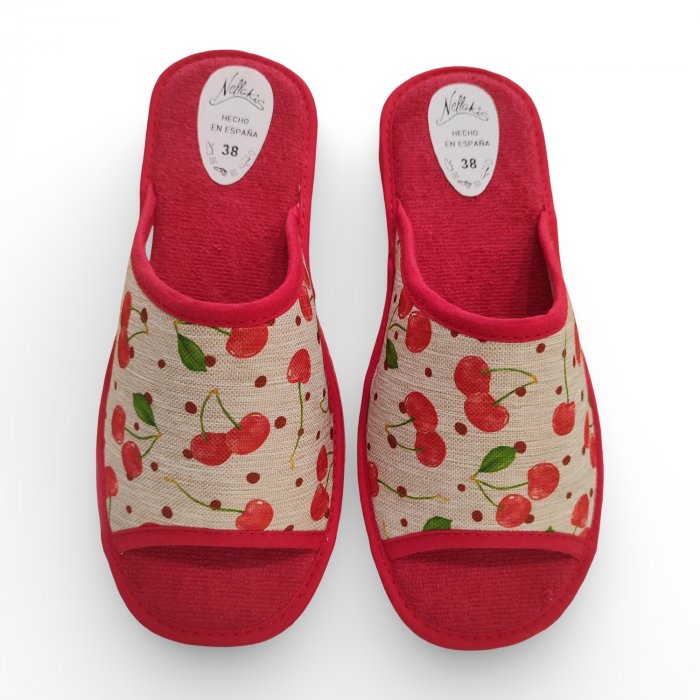 Zapatillas de Casa Cerezas para Verano en beige con rojo - 4