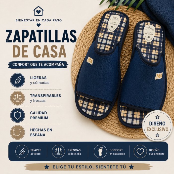Zapatillas de Casa Hombre Azul Marino | Lona Ultraligera - 5
