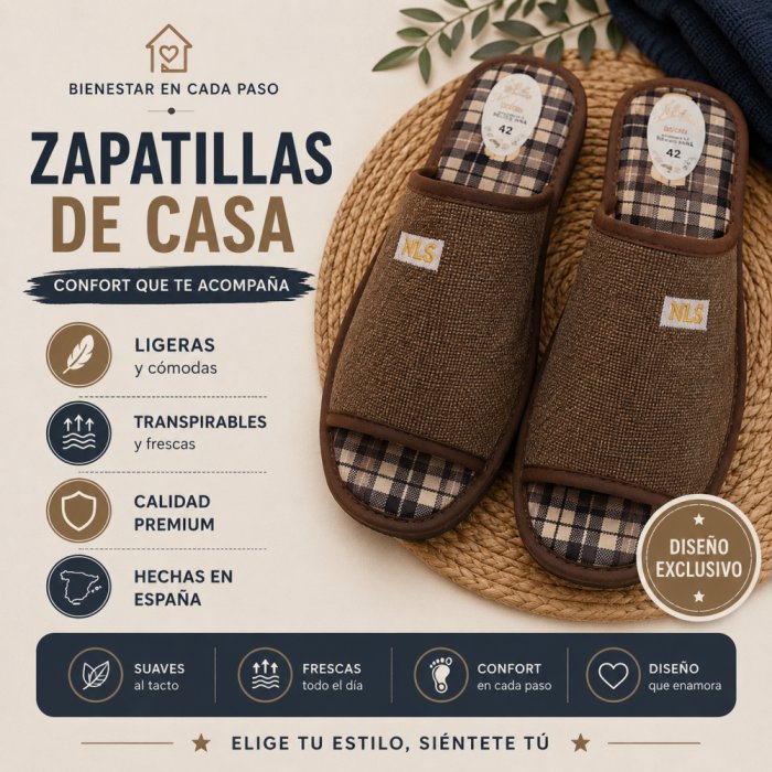 Zapatillas de Casa Hombre Marrón | Lona Ligera y Hechas en España - 5