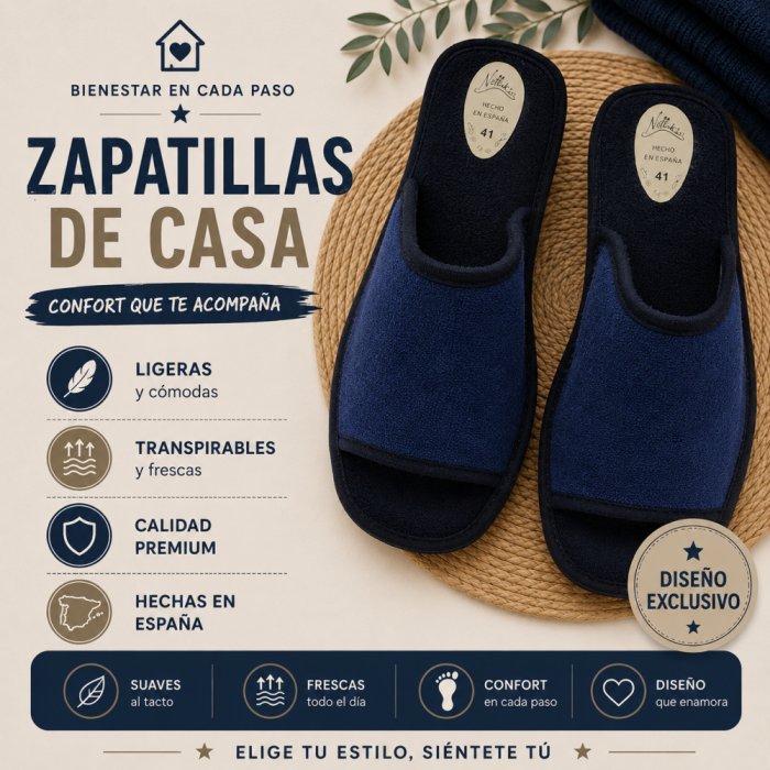 Zapatillas de Casa Hombre Verano Azul Marino | Punta Abierta - 5