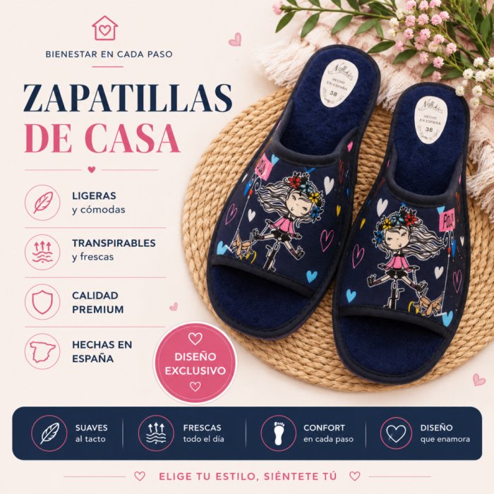 Zapatillas de Casa Mujer Baratas Azul Marino Chica París - 4