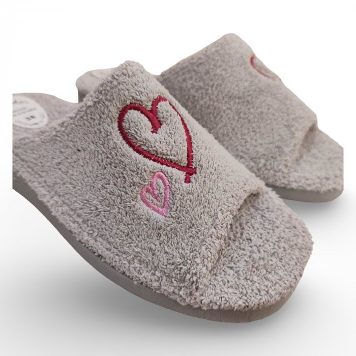 Zapatillas de Casa Verano Mujer Gris | Rizo Absorbente, Punta Abierta y Corazones - 2
