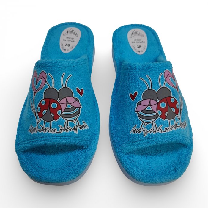 Zapatillas de Casa Verano Mujer Turquesa | Mariquitas Enamoradas, Rizo Absorbente y Hechas en España - 1