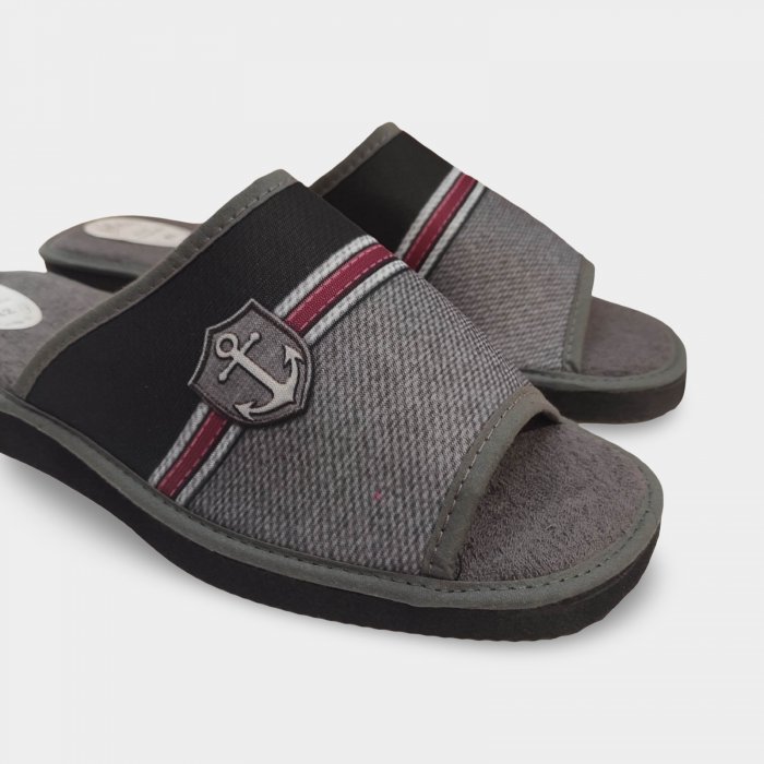 Pantoufles d'été pour hommes en solde, grises avec écusson - 1