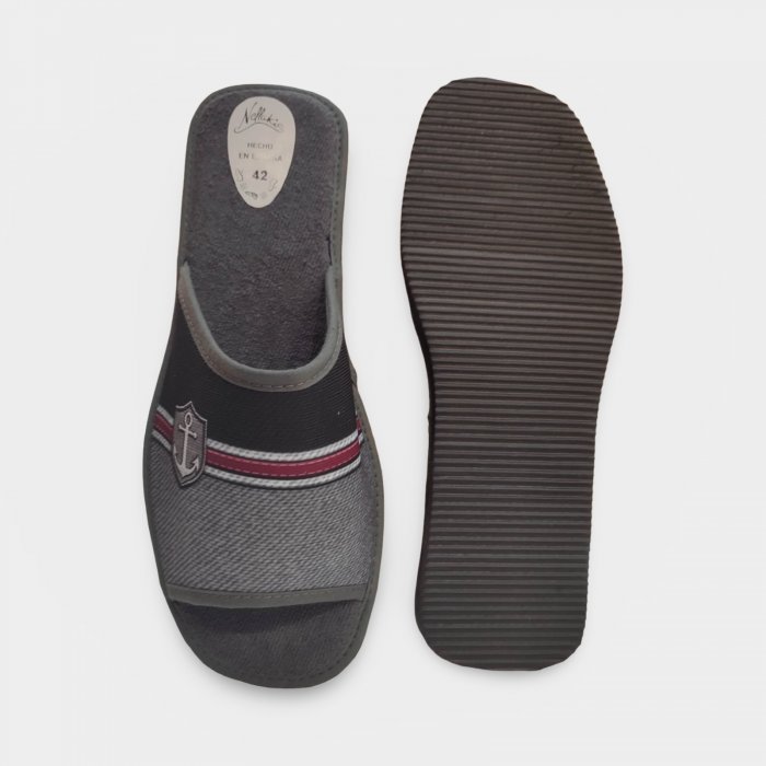 Pantoufles d'été pour hommes en solde, grises avec écusson - 3