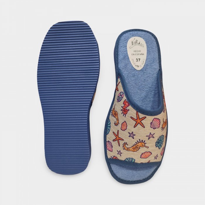 Pantufas de verão femininas com estampas de cavalos-marinhos e estrelas-do-mar. - 3