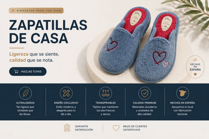Pantufas de meia-estação em tecido atoalhado azul com coração bordado. - 6