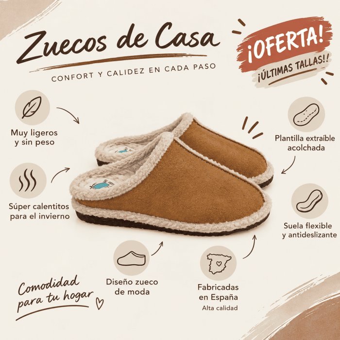 Zuecos para casa calentitos | Zueco Marrón - 6