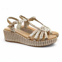 Sandalias Pitillos trenzada rafia oro