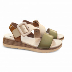 Sandalias planas con hebilla lateral hielo - kaki