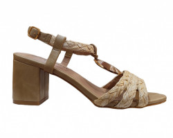 Sandalias tacón rafia beige económica 