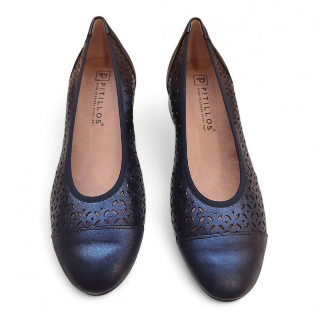 Bailarinas picadas Pitillos tacón bajo azul marino - 2