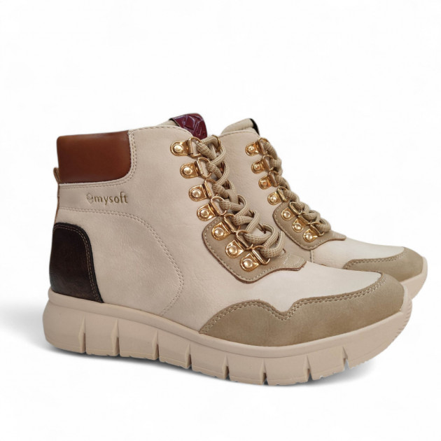 Botines en beige con cordones y cremallera flexibles Mysoft - 1