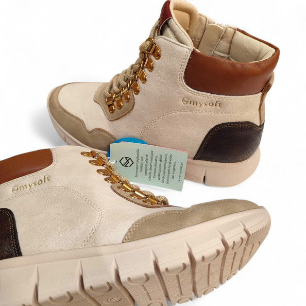 Botines en beige con cordones y cremallera flexibles Mysoft - 2