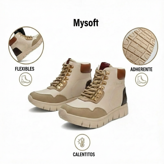 Botines en beige con cordones y cremallera flexibles Mysoft - 3