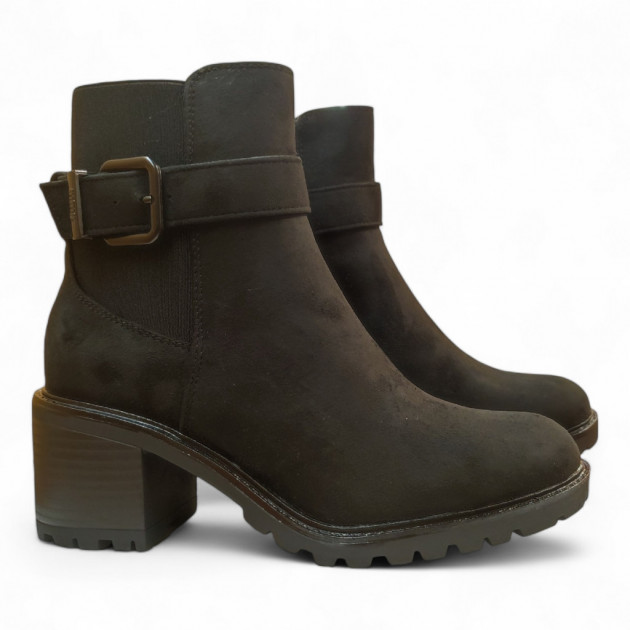 Botines Mustang con tacón ancho en ante negro - 1