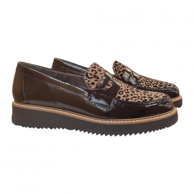 Mocasines Pitillos negros con detalle leopardo para mujer - 1