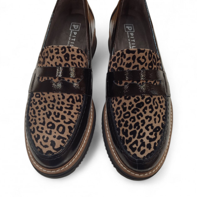 Mocasines Pitillos negros con detalle leopardo para mujer - 3