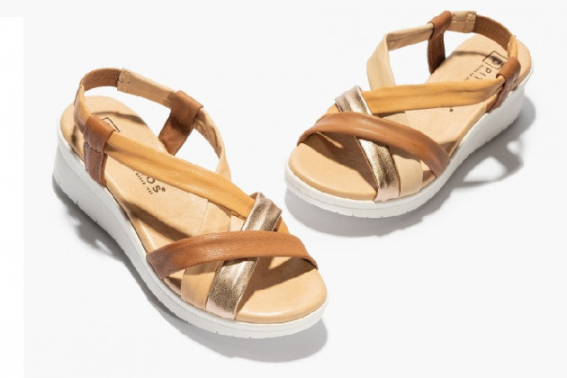 Sandalia Pitillos piel tubular cuña marrón - 2