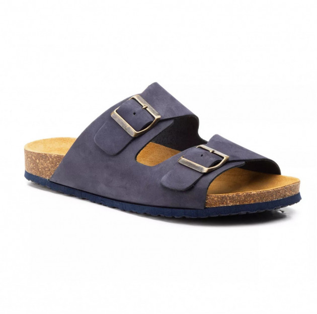 Sandalias 2 hebillas azul marino piel hombre - 1