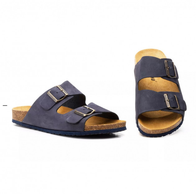 Sandalias 2 hebillas azul marino piel hombre - 2