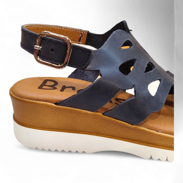 Sandalias cuña de piel y gel baratas en azul - 2