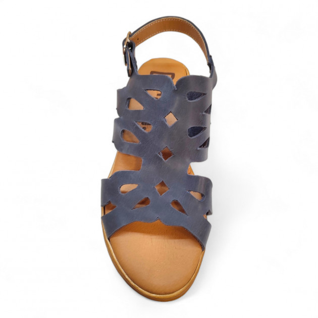 Sandalias cuña de piel y gel baratas en azul - 3