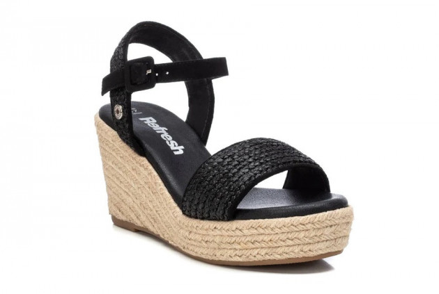Sandalias cuña esparto Refresh rafia negro - 2