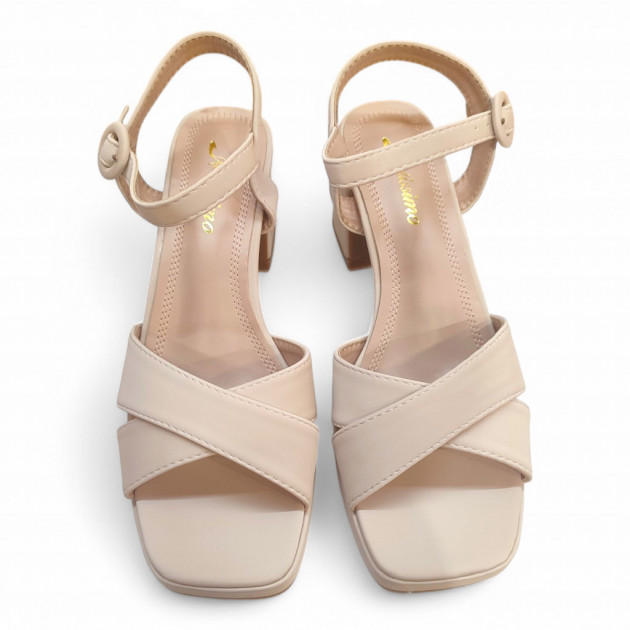 Sandalias fiesta en beige económicas con tacón medio y plataforma - 2