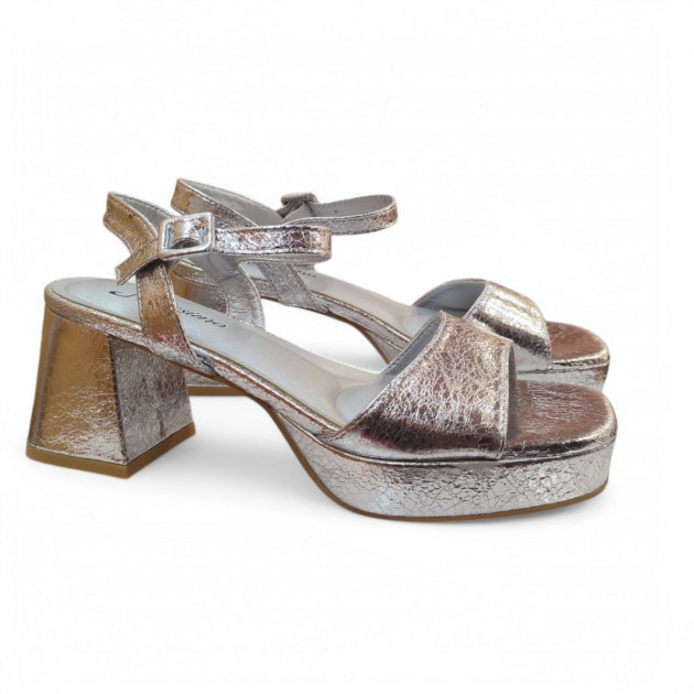 Sandalias fiesta plata brillante con tacón medio y plataforma - 1