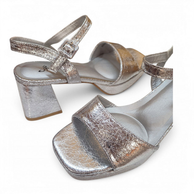 Sandalias fiesta plata brillante con tacón medio y plataforma - 2