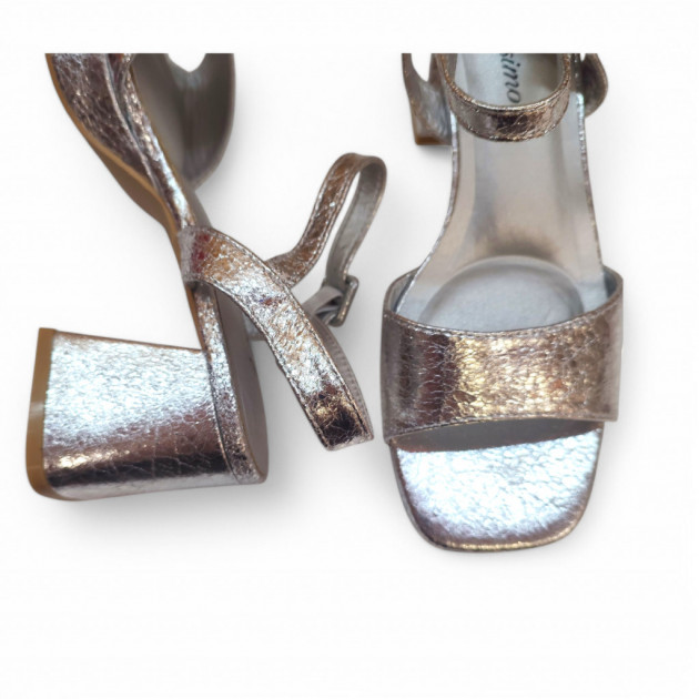 Sandalias fiesta plata brillante con tacón medio y plataforma - 3