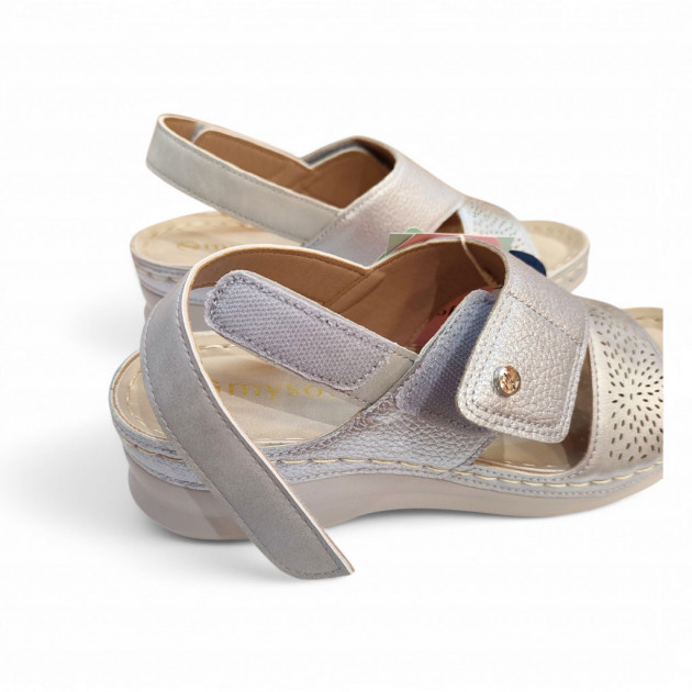 Sandalias para mujer mayor económicas plata con velcros - 2