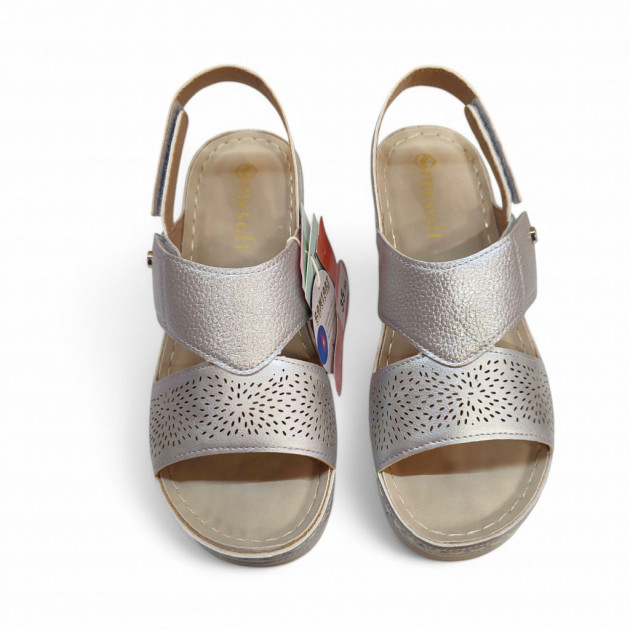 Sandalias para mujer mayor económicas plata con velcros - 3