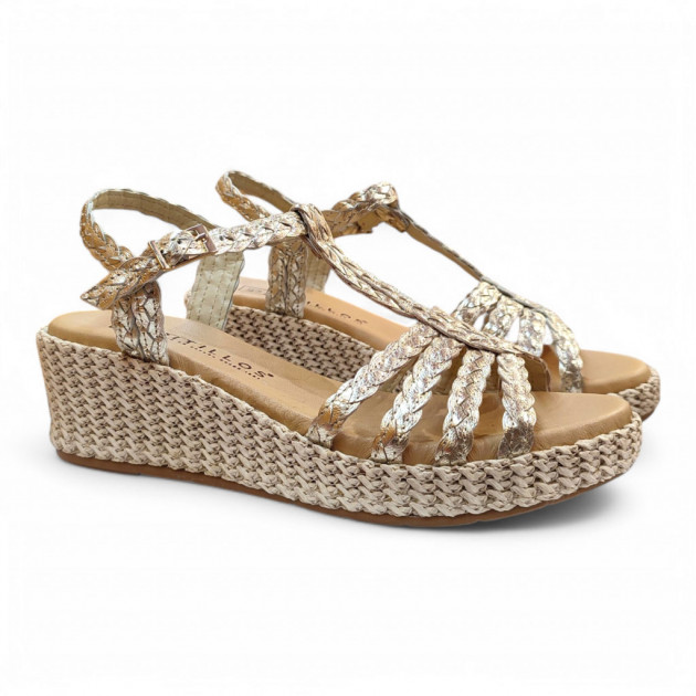 Sandalias Pitillos trenzada rafia oro - 1