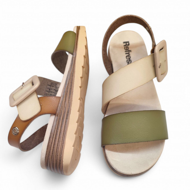 Sandalias planas con hebilla lateral hielo - kaki - 3