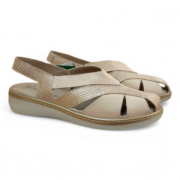Sandalias punta cerrada Pitillos beige oro - 1