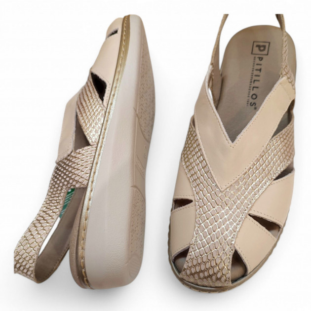 Sandalias punta cerrada Pitillos beige oro - 2