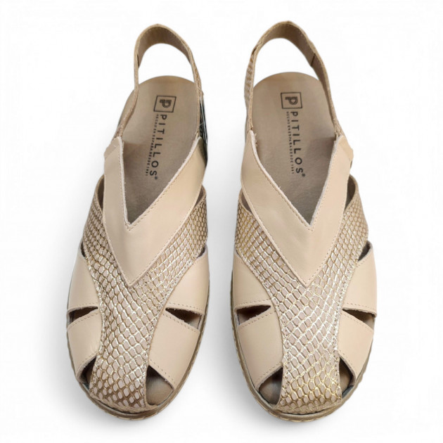 Sandalias punta cerrada Pitillos beige oro - 3
