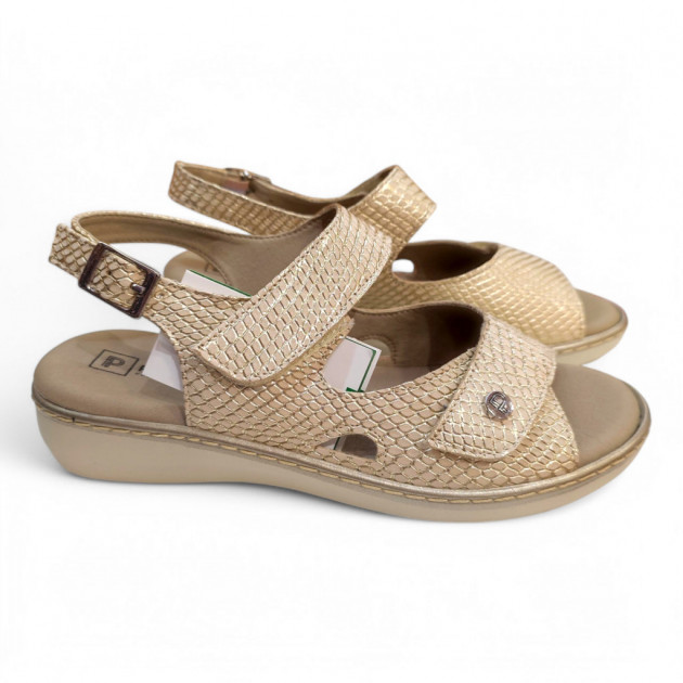 Sandalias velcros Pitillos piel oro plantillas extraíbles - 1