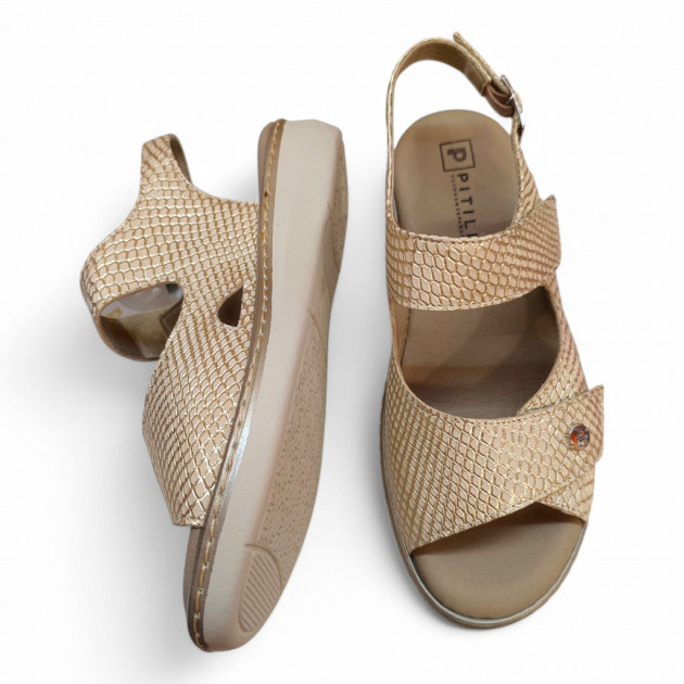 Sandalias velcros Pitillos piel oro plantillas extraíbles - 2