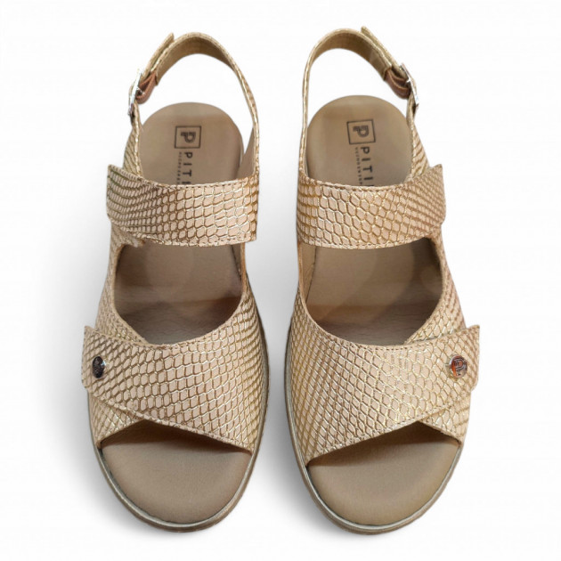 Sandalias velcros Pitillos piel oro plantillas extraíbles - 3