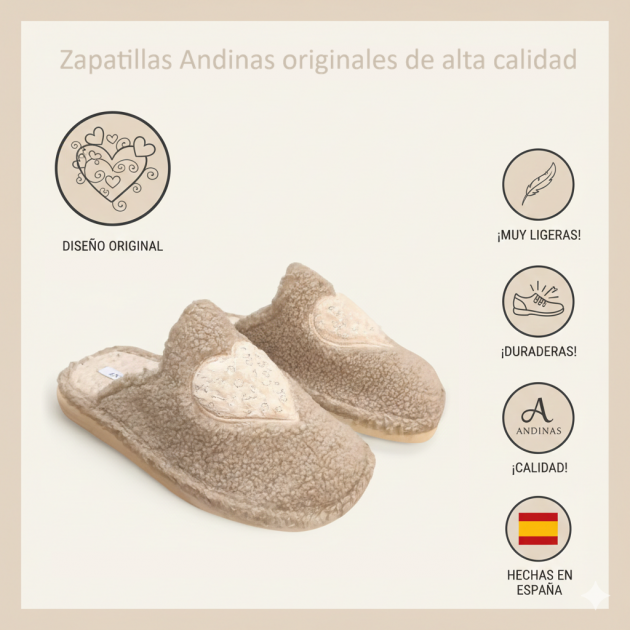 Zapatillas casa corazón Andinas beige para invierno - 3