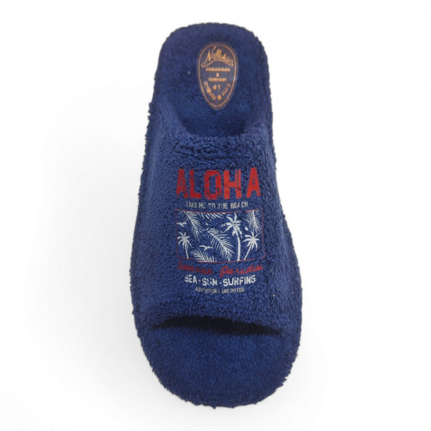 Zapatillas casa de hombre para verano tipo toalla económicas azul - 2